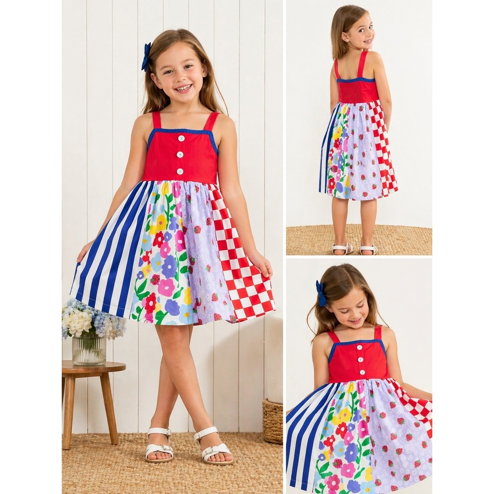 Finding Foxtale Dress Patchwork Floral Strawberry Checkered Whimsical Size 7